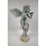 A cast metal garden figure of a fairy, 20" high