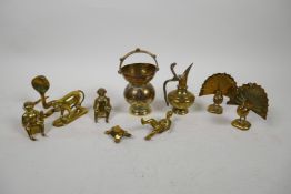 A quantity of small brass ornaments including monkeys, peacocks, figures etc, largest 4½"