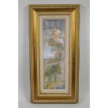 American School, 'Stella', study of a young lady with a newspaper, mixed media painting, signed, New