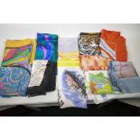 A collection of silk scarves including an Expo 70 site Osaka map, an Expo 67 Montreal, A Codello '