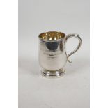 A Walker & Hall hallmarked silver tankard, engraved with a dedication, Sheffield 1936, 242 grams, 5"