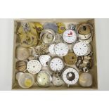 A box of pocket watch movements and cases etc
