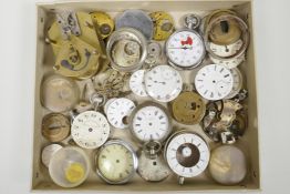 A box of pocket watch movements and cases etc