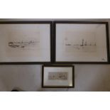 W.L. Wyllie, a pair of signed lithographic prints, Sheerness and Erith Reach, 10" x 13", and Rowland
