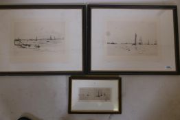 W.L. Wyllie, a pair of signed lithographic prints, Sheerness and Erith Reach, 10" x 13", and Rowland