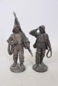 A pair of spelter figures of fishermen, 14½? high