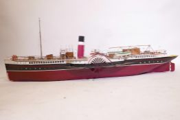 A scratch built scale wood model of the Paddle Steamer Peveril Point, requires completing, length