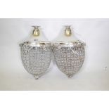 A pair of Belgian style acorn shaped chandeliers, with swag and bow decoration, 23" drop