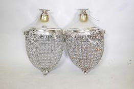 A pair of Belgian style acorn shaped chandeliers, with swag and bow decoration, 23" drop
