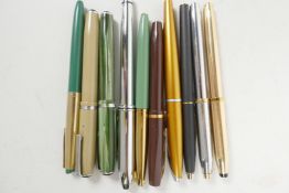 Ten fountain pens including Cross, Burnham, Eversharp, Conway-Stewart etc