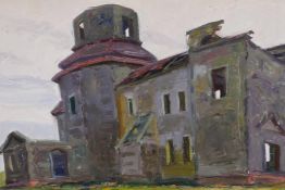 Vladimir Borisovich Ozernikov (Russian, 1919-2000), 'A Ruined Church', c.1970, signed under frame