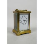 A French brass cased carriage clock, 3" x 2½", 4½" high