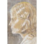 A pastel profile portrait of a lady, signed S.W., 12½" x 8½"