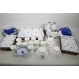 A quantity of domestic china including a blue and white hors d'oeuvre set, three Royal Albert '
