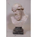 A reconstituted marble bust of Plato, 27" high