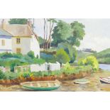 D.H. Bedford, estuary scene with cottage and beached boats, signed, titled verso St Clements nr.