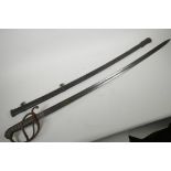 A mid C19th trooper's sword in steel scabbard, by E. James of London, 40" long overall