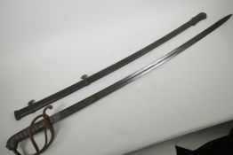 A mid C19th trooper's sword in steel scabbard, by E. James of London, 40" long overall