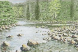 Leslie Shelton, a forest stream, signed, watercolour, 21" x 14"