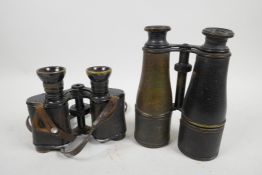 A pair of WWII German binoculars, 6½" long, together with a pair of British military binoculars from