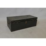 A C19th tin deed box, 27" x 13" x 9" high
