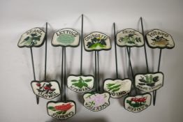 A set of twelve painted iron vegetable garden labels, 11½" long