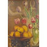 W.A. Jefferies, 1931, still life of flowers, fruit and a nude, oil on canvas, 20" x 24"