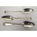 Three Georgian sterling silver serving spoons, Richard Crossley, London 1791, hallmarked, all