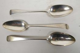 Three Georgian sterling silver serving spoons, Richard Crossley, London 1791, hallmarked, all
