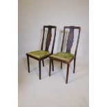 A pair of French beechwood and oak high back chairs, with carved and shaped splat back