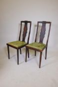 A pair of French beechwood and oak high back chairs, with carved and shaped splat back