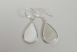 A pair of silver and mother of pearl drop earrings, 1"