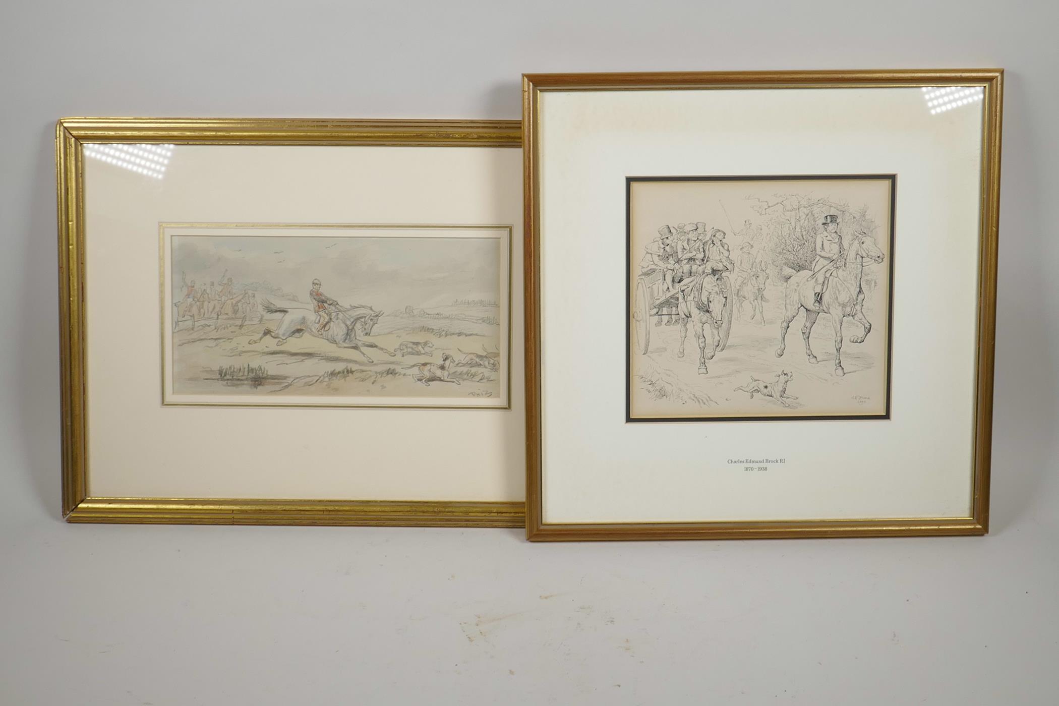 Charles Edmond Brock, figures with horse drawn cart, signed ink drawing, togther with a - Image 5 of 7