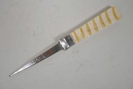 A hallmarked silver icepick with an agate handle, marked Birmingham 1912