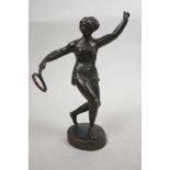 A 1950s Russian USSR bronze sculpture of a strong female tennis player, propaganda piece,