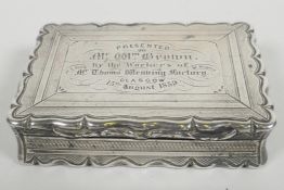 A hallmarked silver snuff box with engine turned and gadrooned decoration, maker's mark for Edward