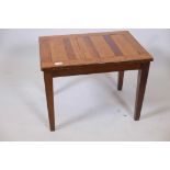 A parquetry top luggage stand/occasional table, 24" x 17" x 18"