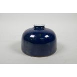 A Chinese powder blue glazed porcelain pot, six character mark to base, 4" diameter