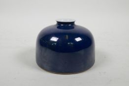 A Chinese powder blue glazed porcelain pot, six character mark to base, 4" diameter