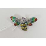 A 925 silver and plique a jour brooch in the form of a bee, 1½" wide