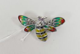 A 925 silver and plique a jour brooch in the form of a bee, 1½" wide