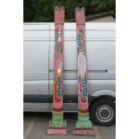 A pair of Victorian painted wood circus columns, 123" long x 9"