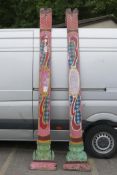 A pair of Victorian painted wood circus columns, 123" long x 9"