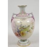 A Royal Worcester pink blush ground vase shape 1766, painted with floral sprays, registered design