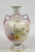 A Royal Worcester pink blush ground vase shape 1766, painted with floral sprays, registered design