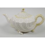 A Belleek porcelain shell shaped teapot, 3rd period black factory mark, 4½" high