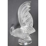A Lalique clear and frosted glass paperweight modelled as a cockerel, 8½? high