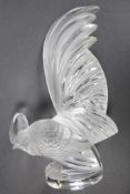 A Lalique clear and frosted glass paperweight modelled as a cockerel, 8½? high