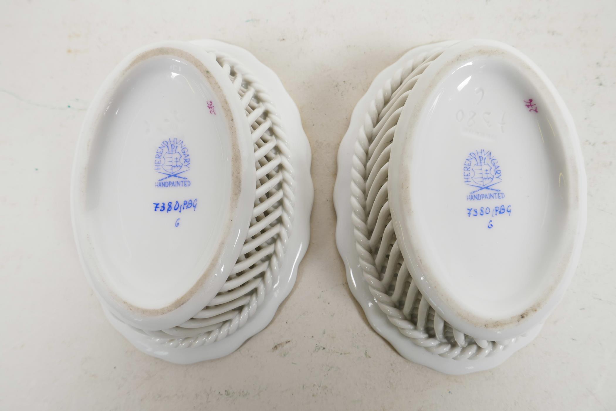 A pair of Herend basket dishes in the cornflower Blue Garland pattern, stamped and impressed to base - Image 6 of 7