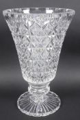 A Stuart lead crystal pedestal cut glass vase, 13" high